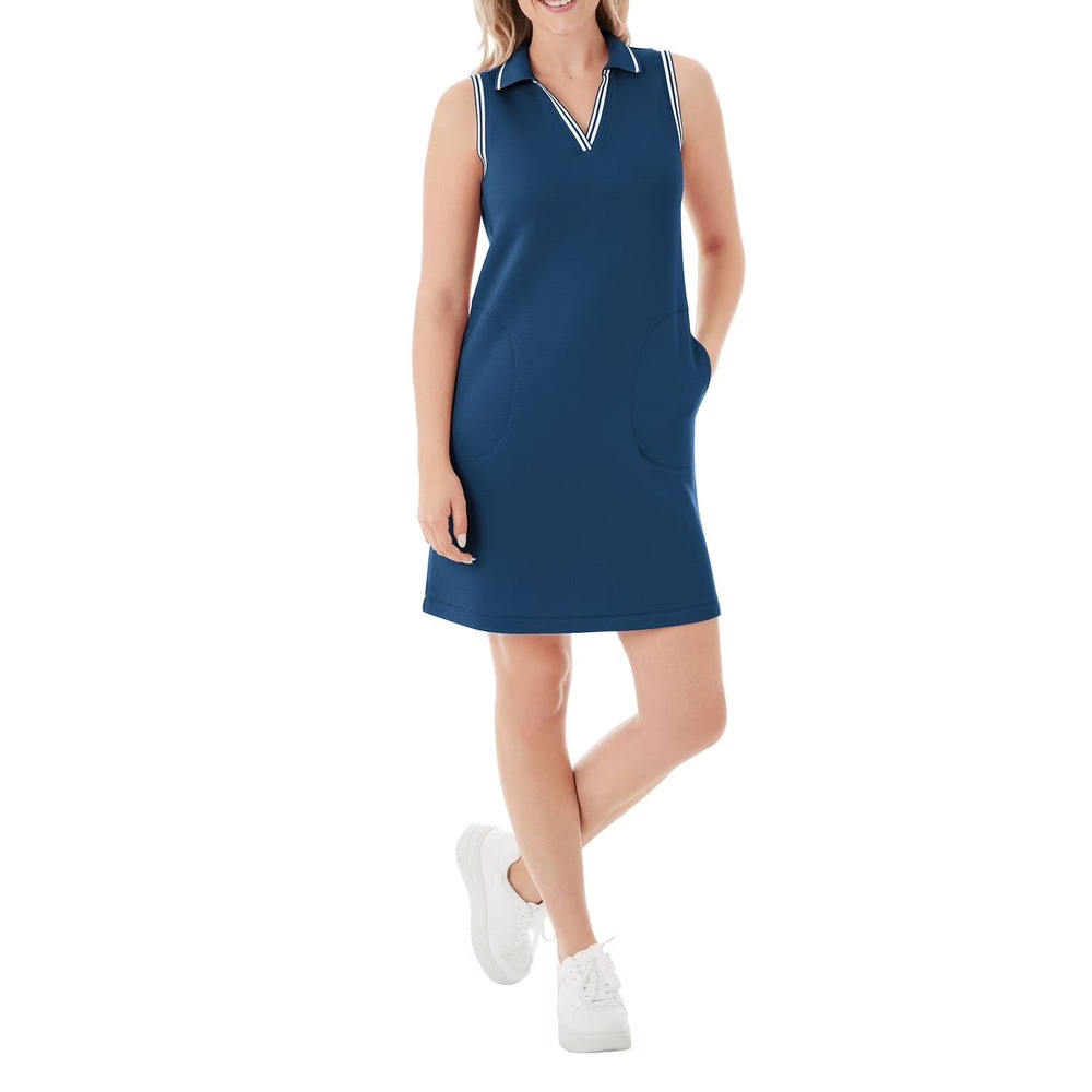 Member's Mark Women Pique Sandwash Dress Blue Sleeveless Polo Mini M NWT